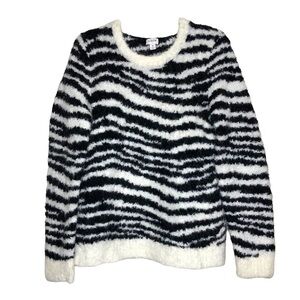 J. CREW FACTORY Alpaca & Wool Blend Bkack & White Zebra Crew Neck Sweater Size M